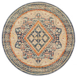 Heirloom Navy Blue Geometric Medallion Round Rug