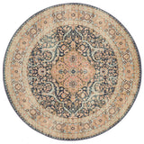 Heirloom Navy Blue Ivory Transitional Medallion Round Rug