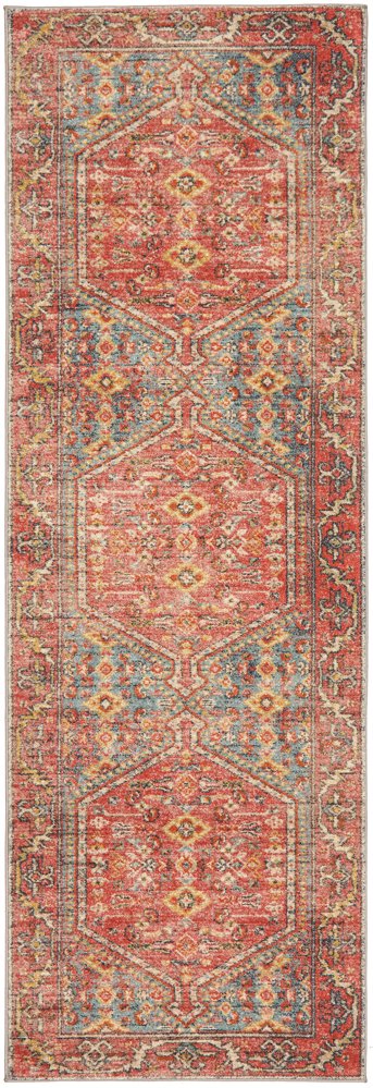 Heirloom Red Distressed Medallion Hallway Runner Rug