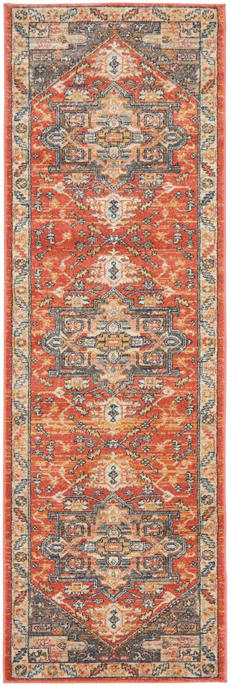 Heirloom Terracota Transitional Medallion Hallway Runner Rug