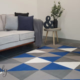 Industry Royal Blue White Grey Geometric Triangle Rug