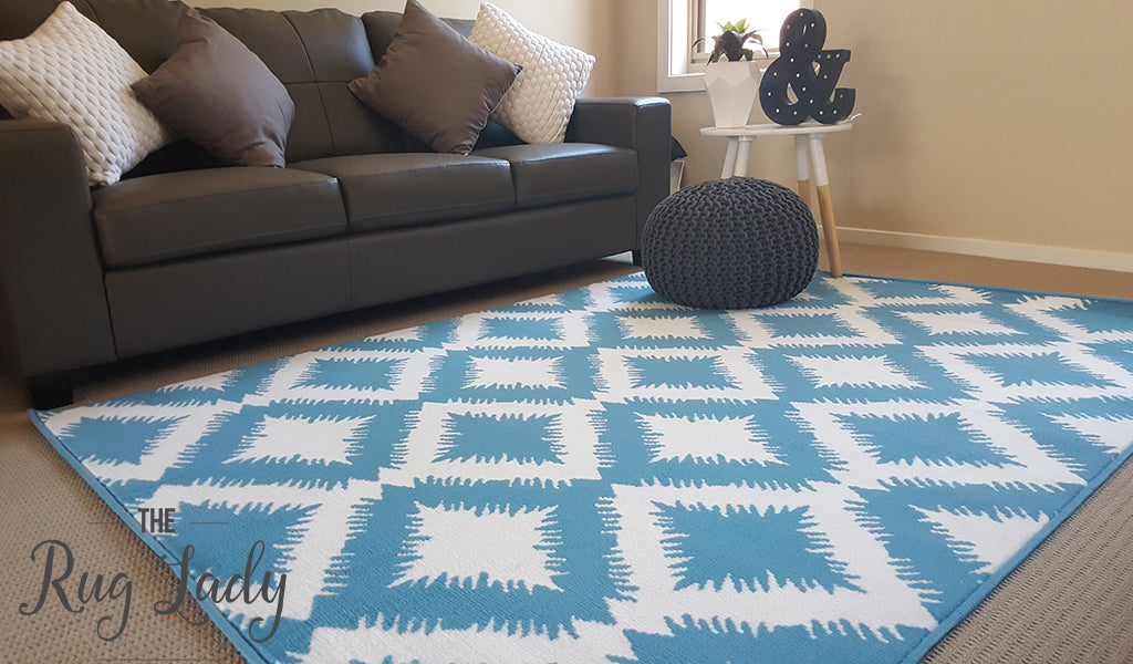 Industry Blue and White Geometric Diamond Rug Australia | The Rug Lady