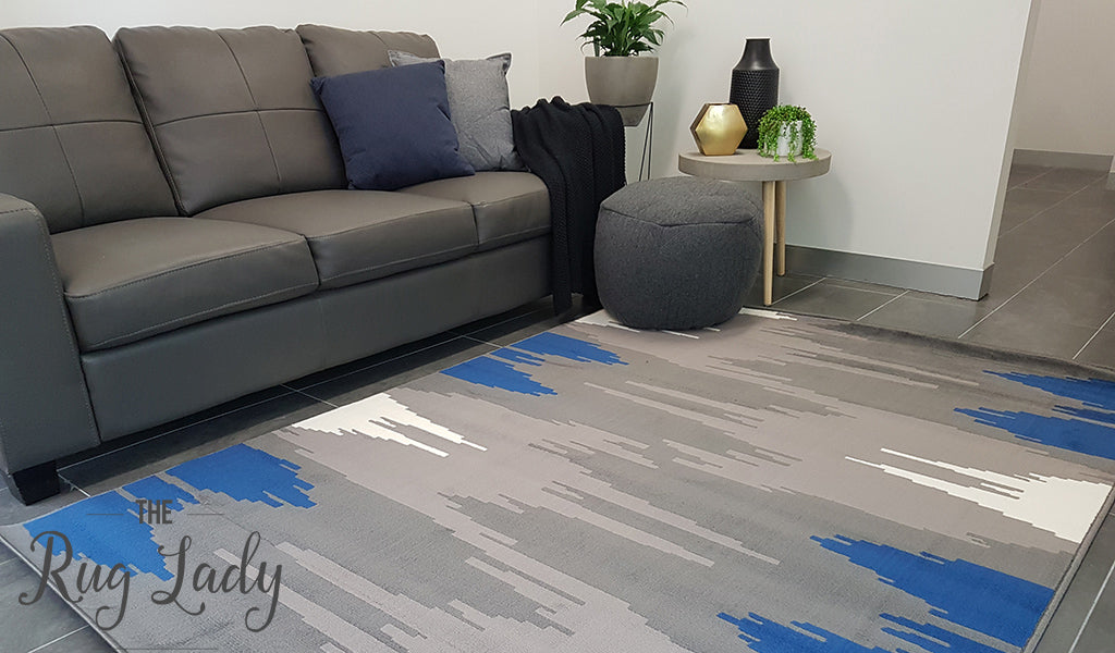 Industry Galaxy Blue Grey Lines Rug