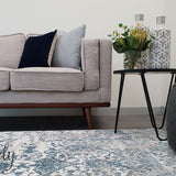 Kenna White Blue Abstract Vintage Rug