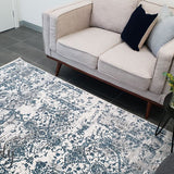 Kenna White Blue Abstract Vintage Rug