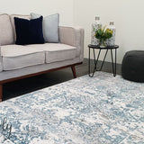 Kenna White Blue Abstract Vintage Rug