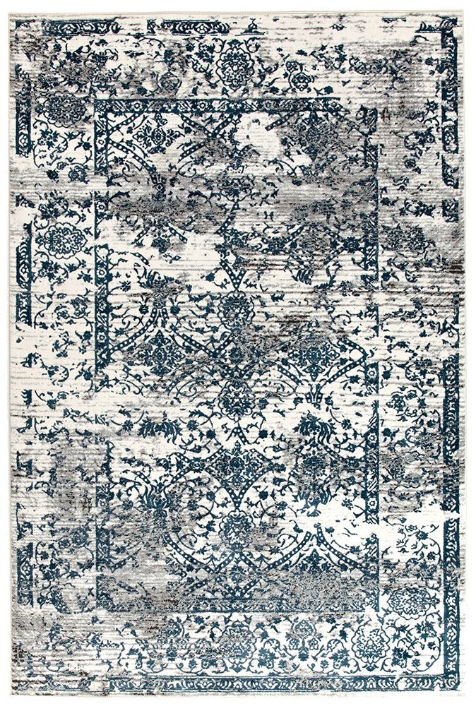 Kenna White Blue Abstract Vintage Rug