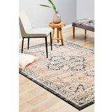 Heirloom Navy Blue Pink Transitional Medallion Rug
