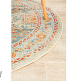Heirloom Blue Orange Distressed Medallion Round Rug