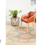 Heirloom Blue Orange Distressed Medallion Round Rug