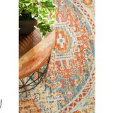 Heirloom Blue Orange Distressed Medallion Round Rug