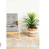 Heirloom Blue Orange Distressed Medallion Hallway Runner Rug