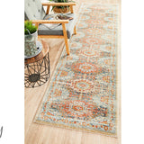 Heirloom Blue Orange Distressed Medallion Hallway Runner Rug