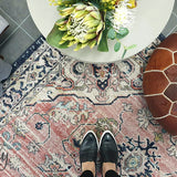 Heirloom Navy Blue Pink Transitional Medallion Rug