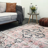 Heirloom Navy Blue Pink Transitional Medallion Rug