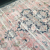 Heirloom Navy Blue Pink Transitional Medallion Rug