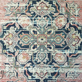Heirloom Navy Blue Pink Transitional Medallion Rug