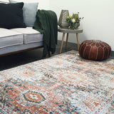 Heirloom Blue Orange Distressed Medallion Rug