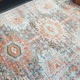 Heirloom Blue Orange Distressed Medallion Rug