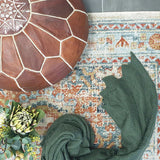 Heirloom Blue Orange Distressed Medallion Rug