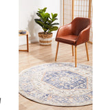 Madison Navy Orange Faded Vintage Medallion Round Rug