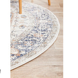 Madison Navy Orange Faded Vintage Medallion Round Rug