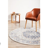 Madison Navy Orange Faded Vintage Medallion Round Rug