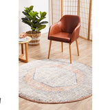 Madison Peach Ivory Faded Vintage Medallion Round Rug