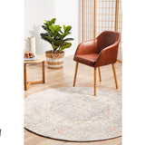 Madison Silver Faded Vintage Medallion Round Rug
