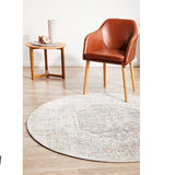 Madison Silver Faded Vintage Medallion Round Rug