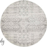 Mystique Silver White Vintage Patterned Round Rug