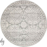 Mystique Silver White Suzani Prints Transitional Round Rug