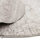 Mystique Silver White Suzani Prints Transitional Round Rug