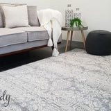 Mystique Silver White Suzani Prints Transitional Rug