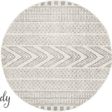 Mystique Grey and White Tribal Imprints Round Rug
