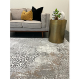 Medina Grey Beige Distressed Medallion Transitional Rug