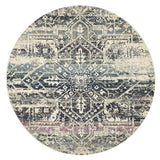 Maya Blue Geometric Medallion Transitional Round Rug