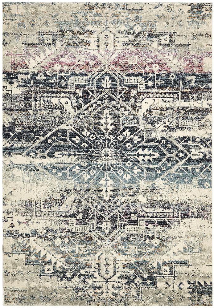 Maya Blue Geometric Medallion Transitional Rug