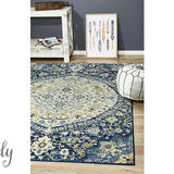 Maya Blue Ivory Flower Medallion Transitional Rug