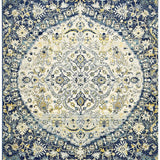 Maya Blue Ivory Flower Medallion Transitional Rug