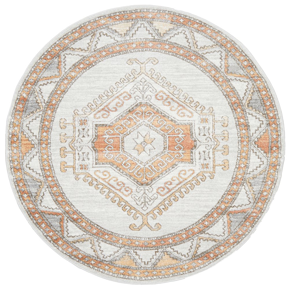 Madison Light Grey Terracotta Aztec Medallion Round Rug