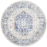 Madison Navy Orange Faded Vintage Medallion Round Rug