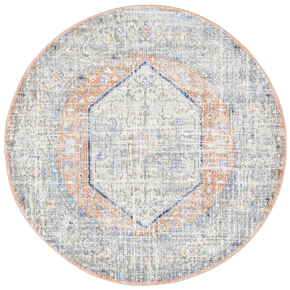 Madison Peach Ivory Faded Vintage Medallion Round Rug
