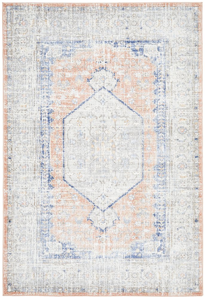 Madison Peach Ivory Faded Vintage Medallion Rug