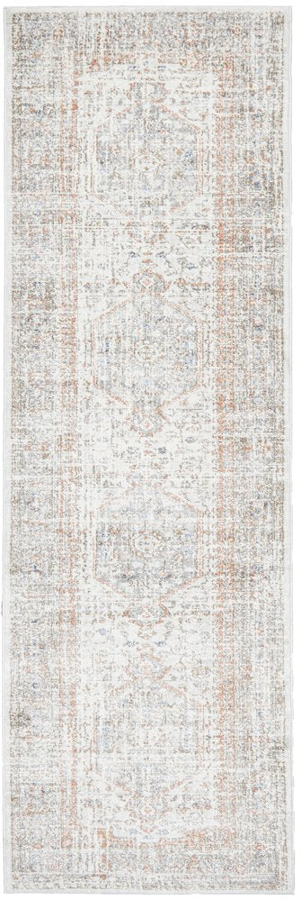 Madison Silver Faded Vintage Medallion Hallway Runner Rug
