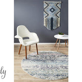 Maya Blue Geometric Medallion Transitional Round Rug