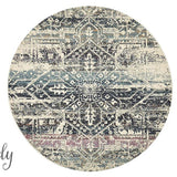 Maya Blue Geometric Medallion Transitional Round Rug