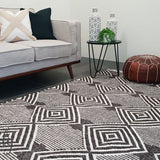 Bohemian Brown Charcoal Diamond Hand-Loomed Textured Rug