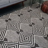 Bohemian Brown Charcoal Diamond Hand-Loomed Textured Rug