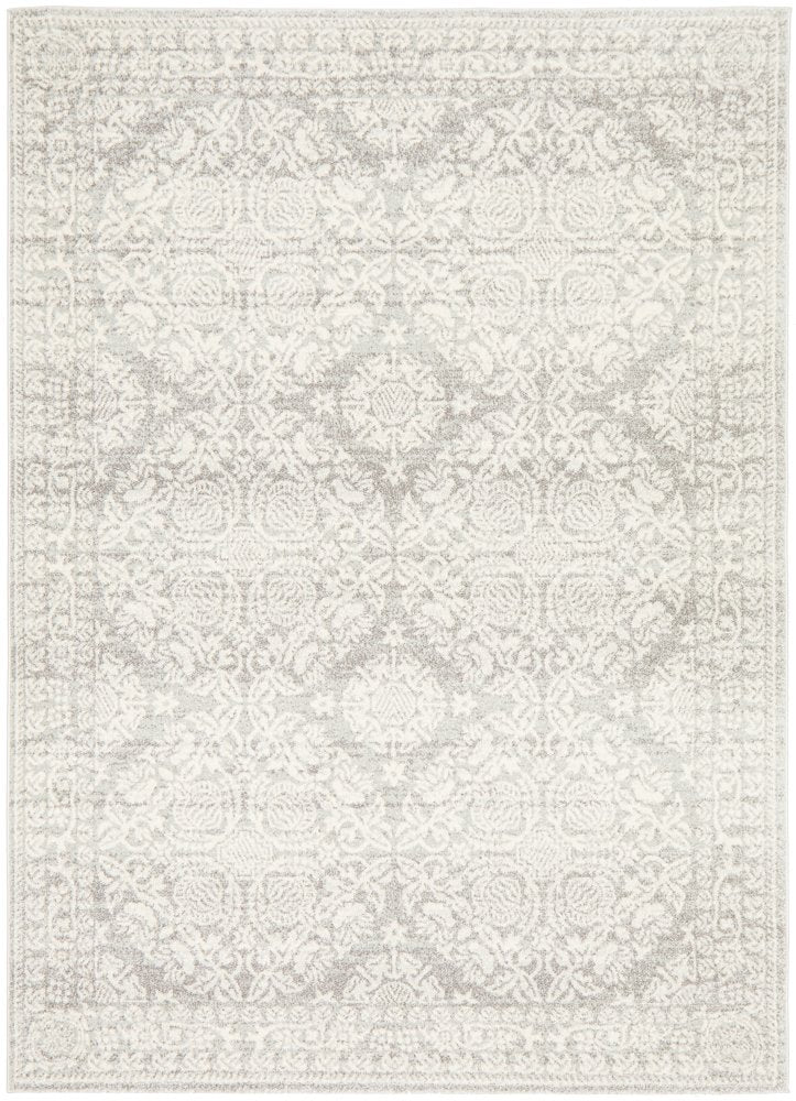 Mystique Silver White Suzani Prints Transitional Rug